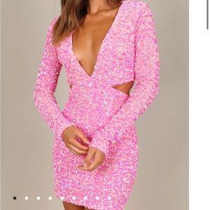 Petal & Pup Kelly Long Sleeve Sequin Mini Dress - Berry